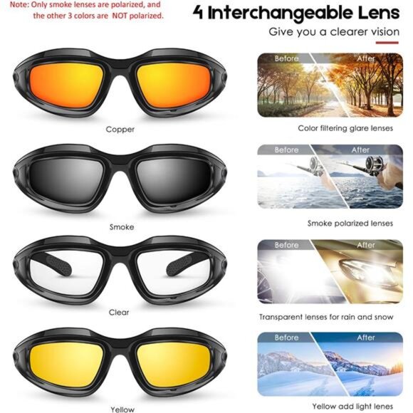 BELINOUS Polarized Motorcycle Riding Glasses Goggles for Men Foam Padding - Picture 3 of 7